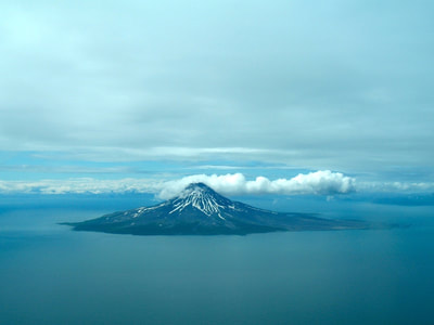 An aerial view of Augustine Volcano while flying toward the Alaska Peninsula. 