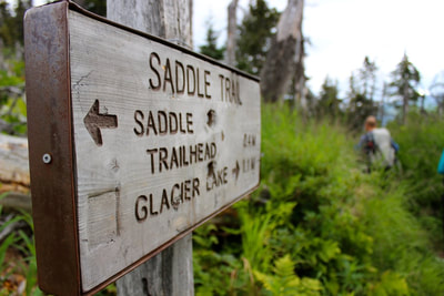 One of the trail signs in the Kachemak Bay State Park directing hikers toward the glacier lake. 
